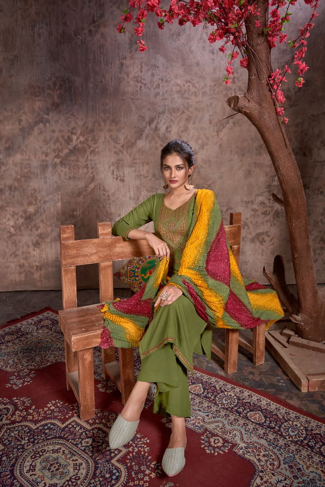 Hermitage Bandhej Fancy Ethnic Wear Designer Wholesale Dress Material
